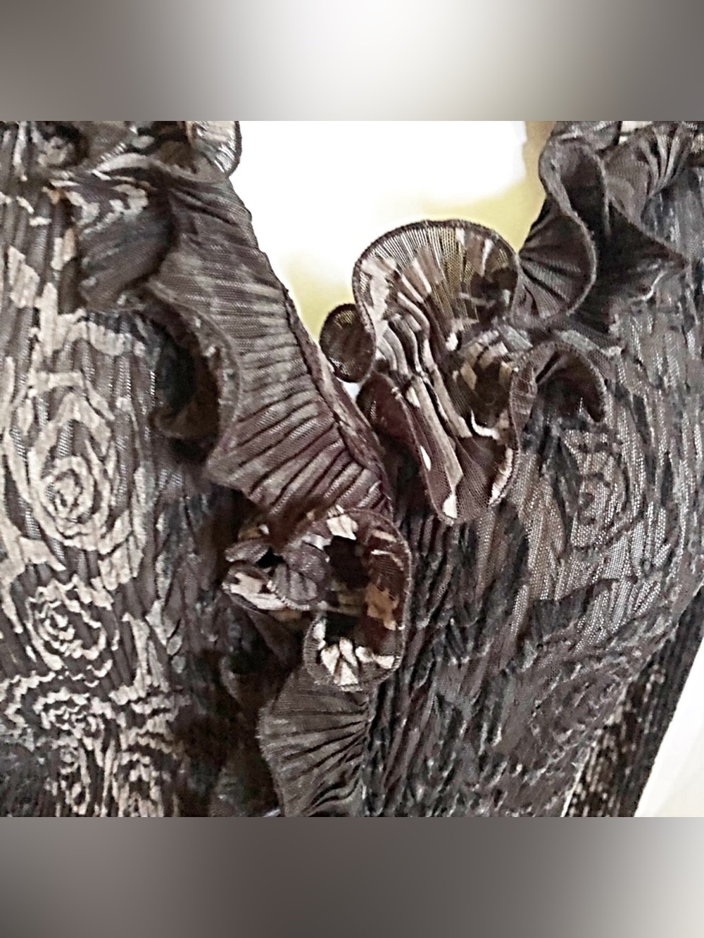 AMANDA Collection Ruffled Brown Textured Blouse - Picture 4 of 6
